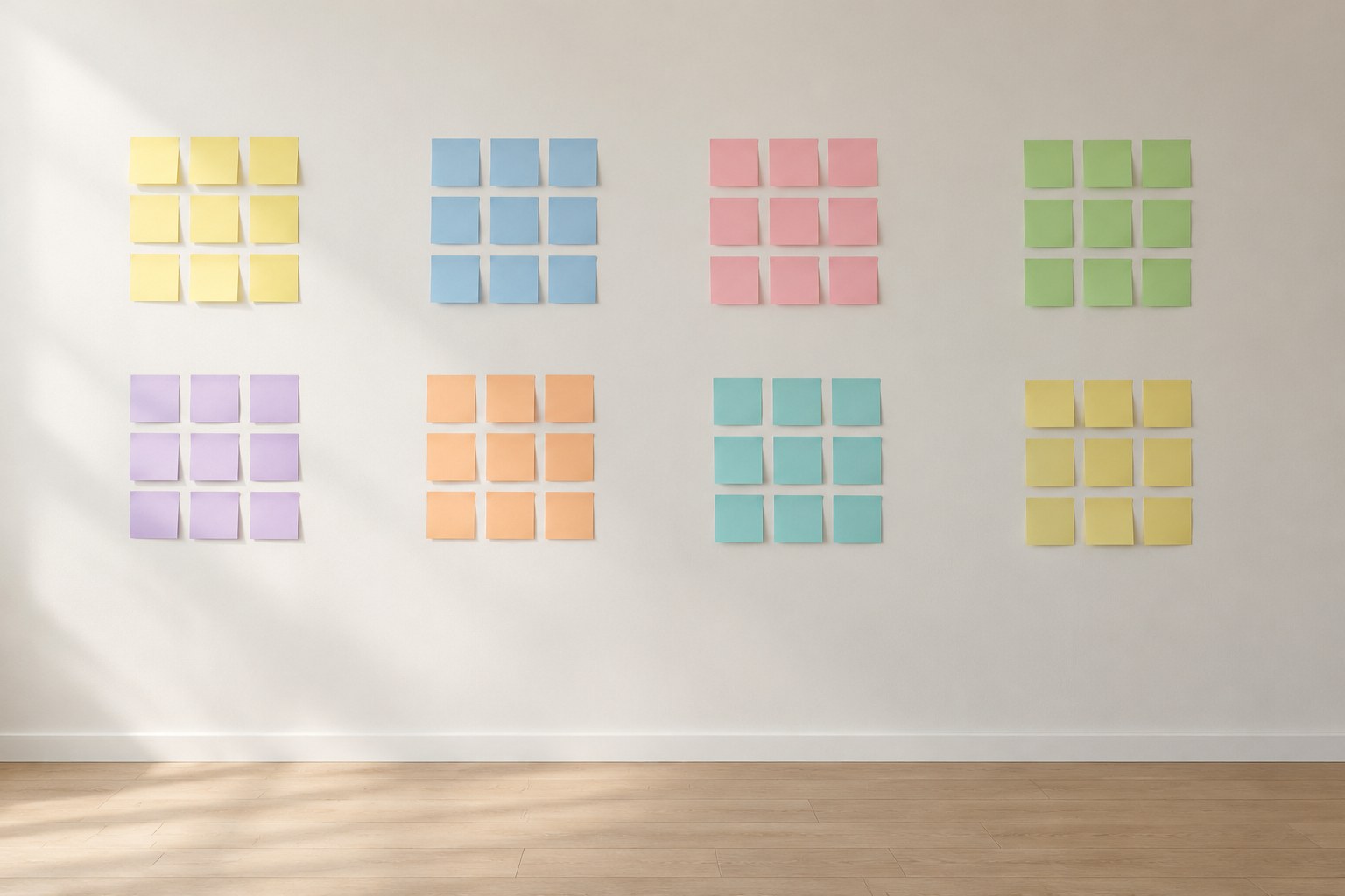 Positioning canvas with blank notes on a studio wall