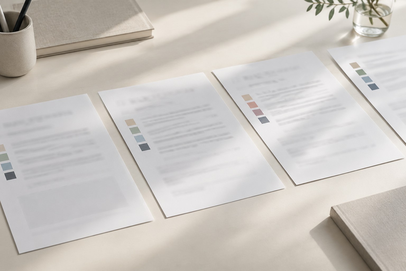 Unreadable layout sheets with colour swatches