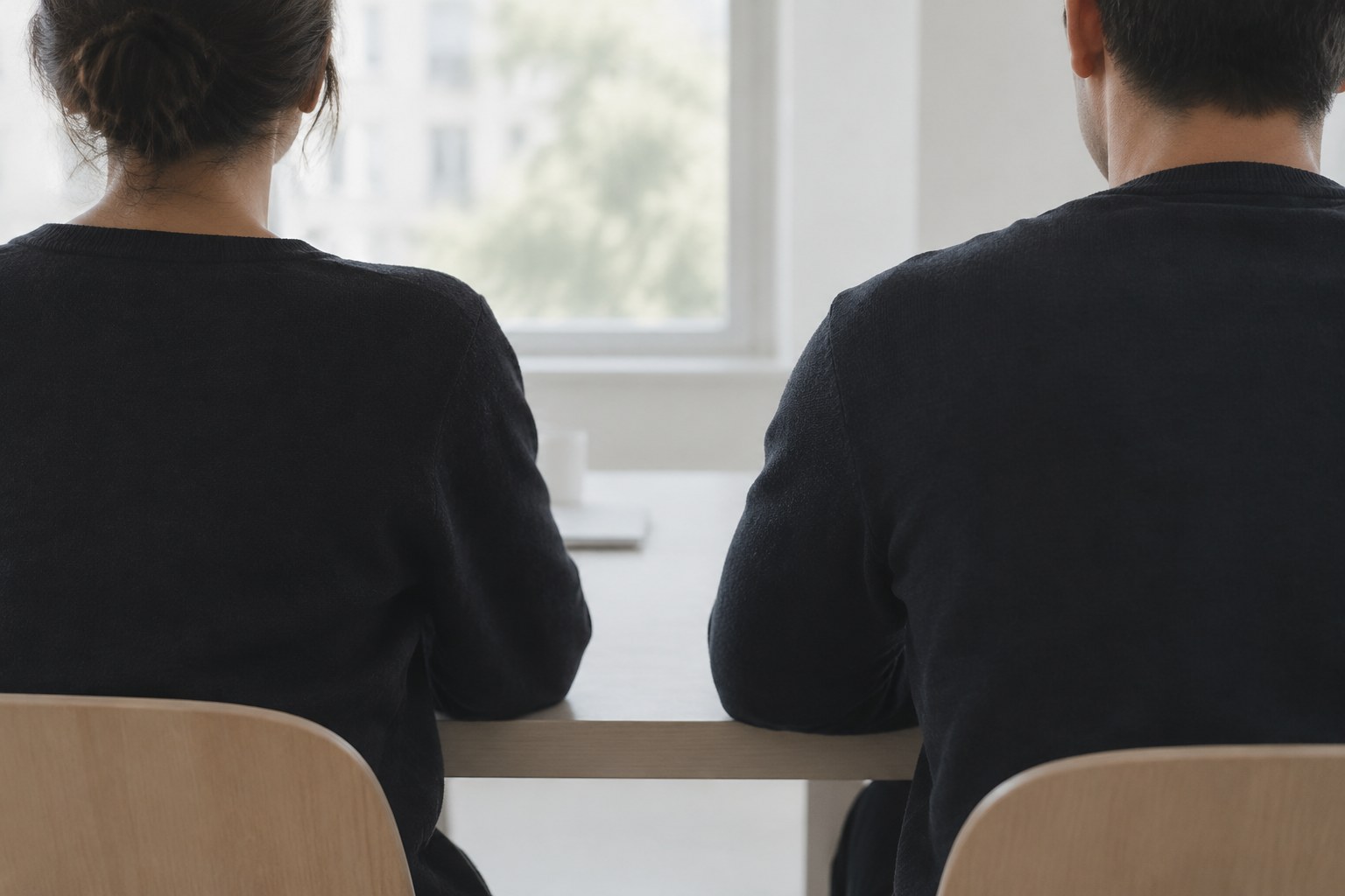 How we work Two people seen from behind discussing a brand diagnostic